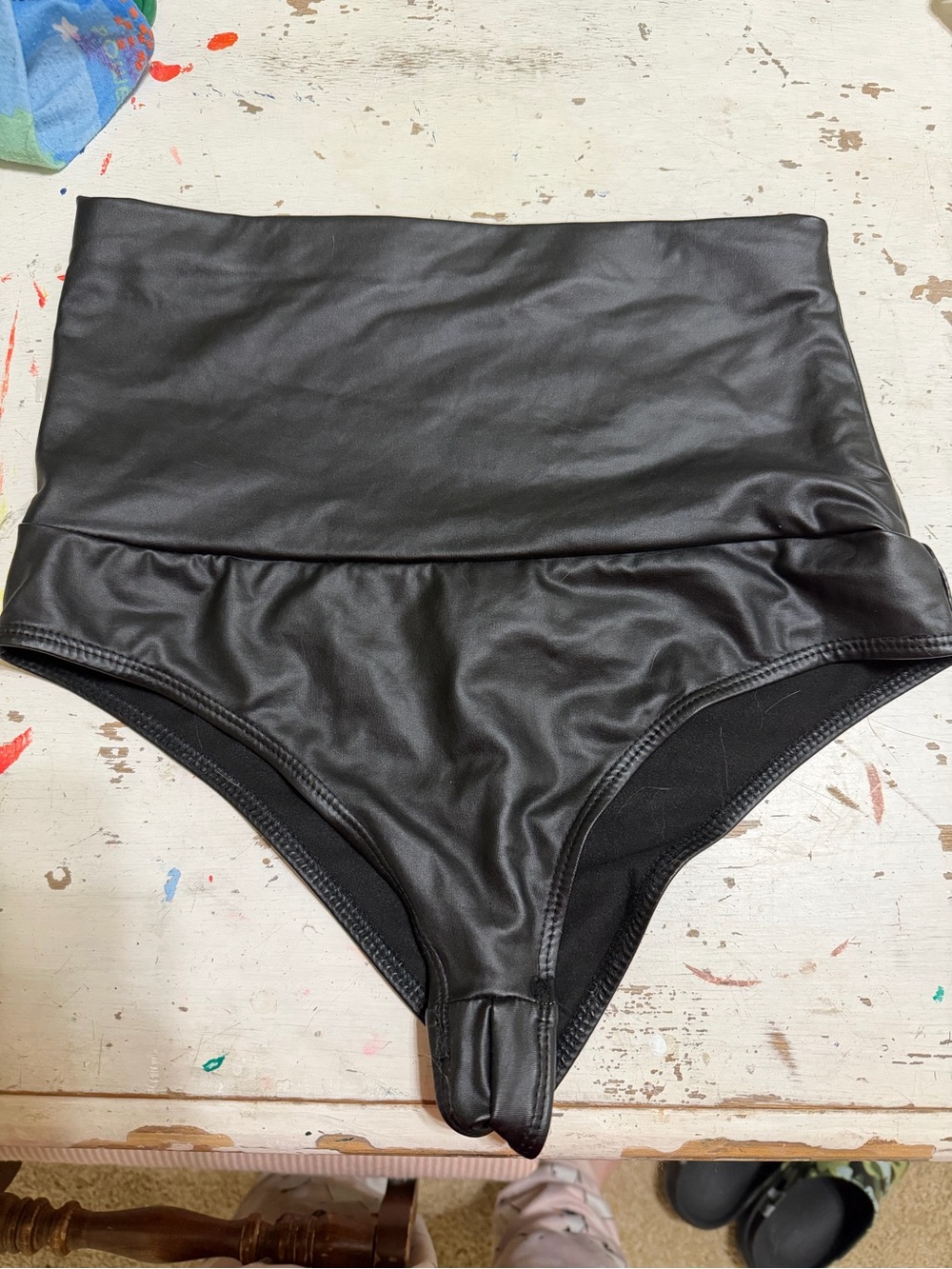 SHEIN medium High-Waist Faux Leather high thigh cheeky Bottoms Black never worn
